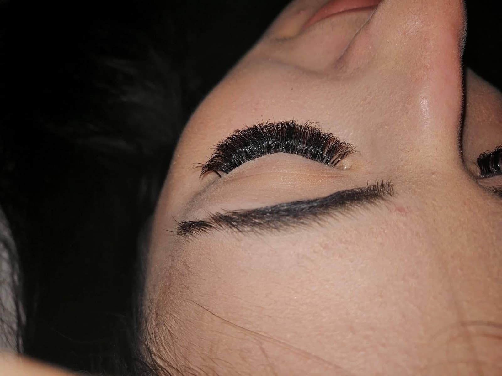 Full set of eyelash extensions, close up